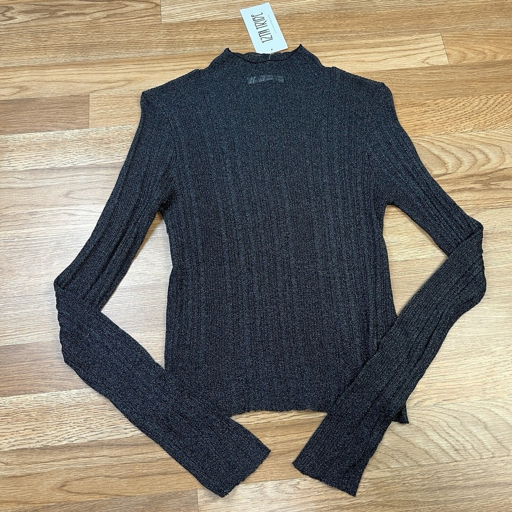 12th Tribe Sheer Black Sparkly Long Sleeve Shirt Women's Size Small NEW